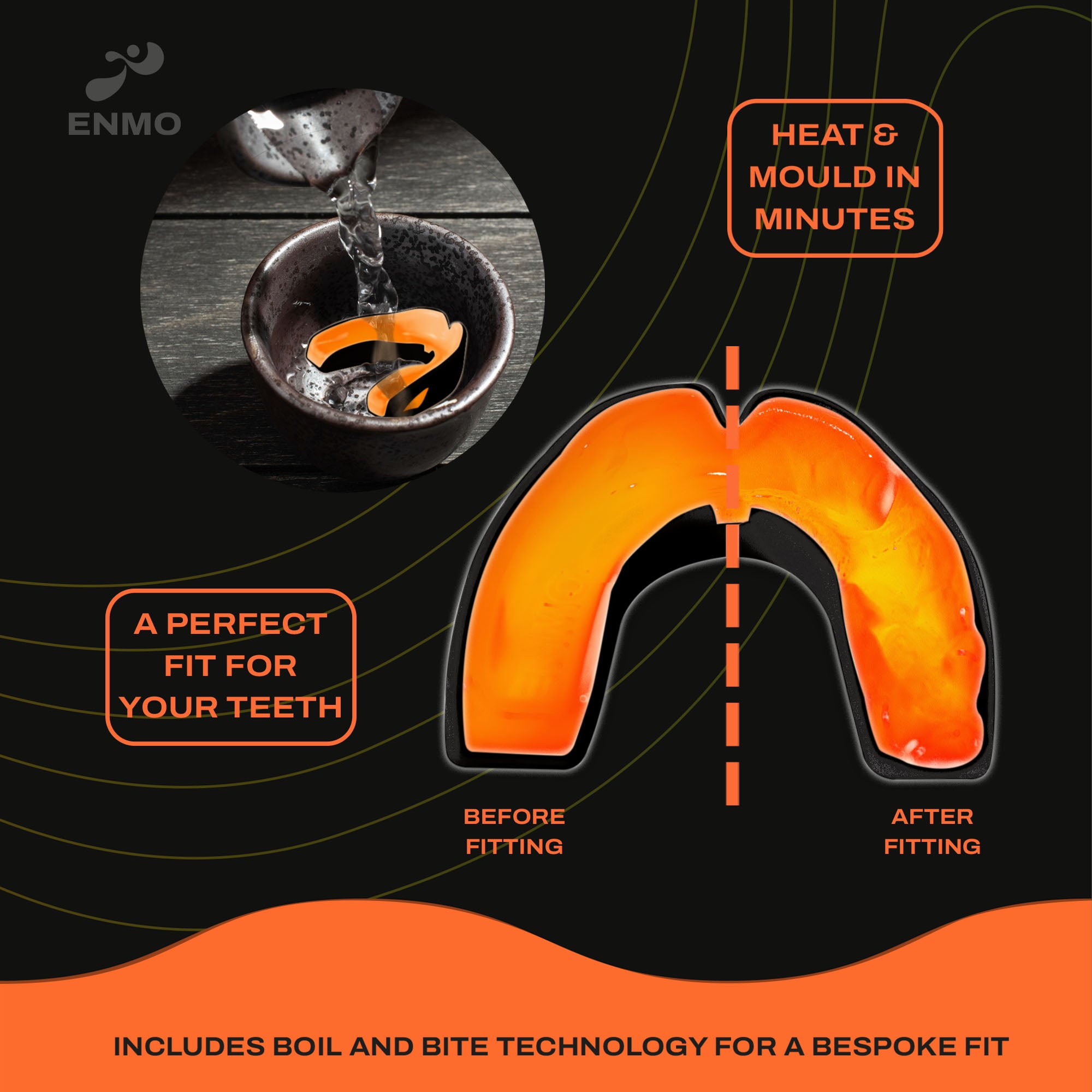 Enmo Maxilla Pro Mouthguard - Adult, Black/Orange