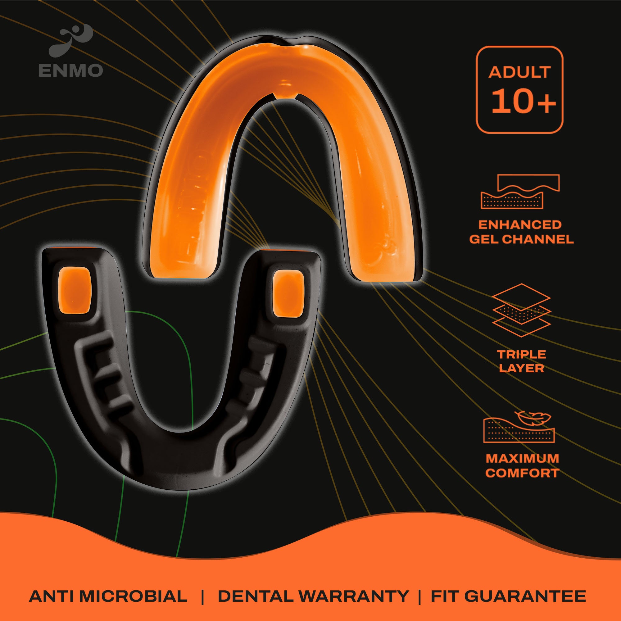 Enmo Maxilla Pro Mouthguard - Adult, Black/Orange