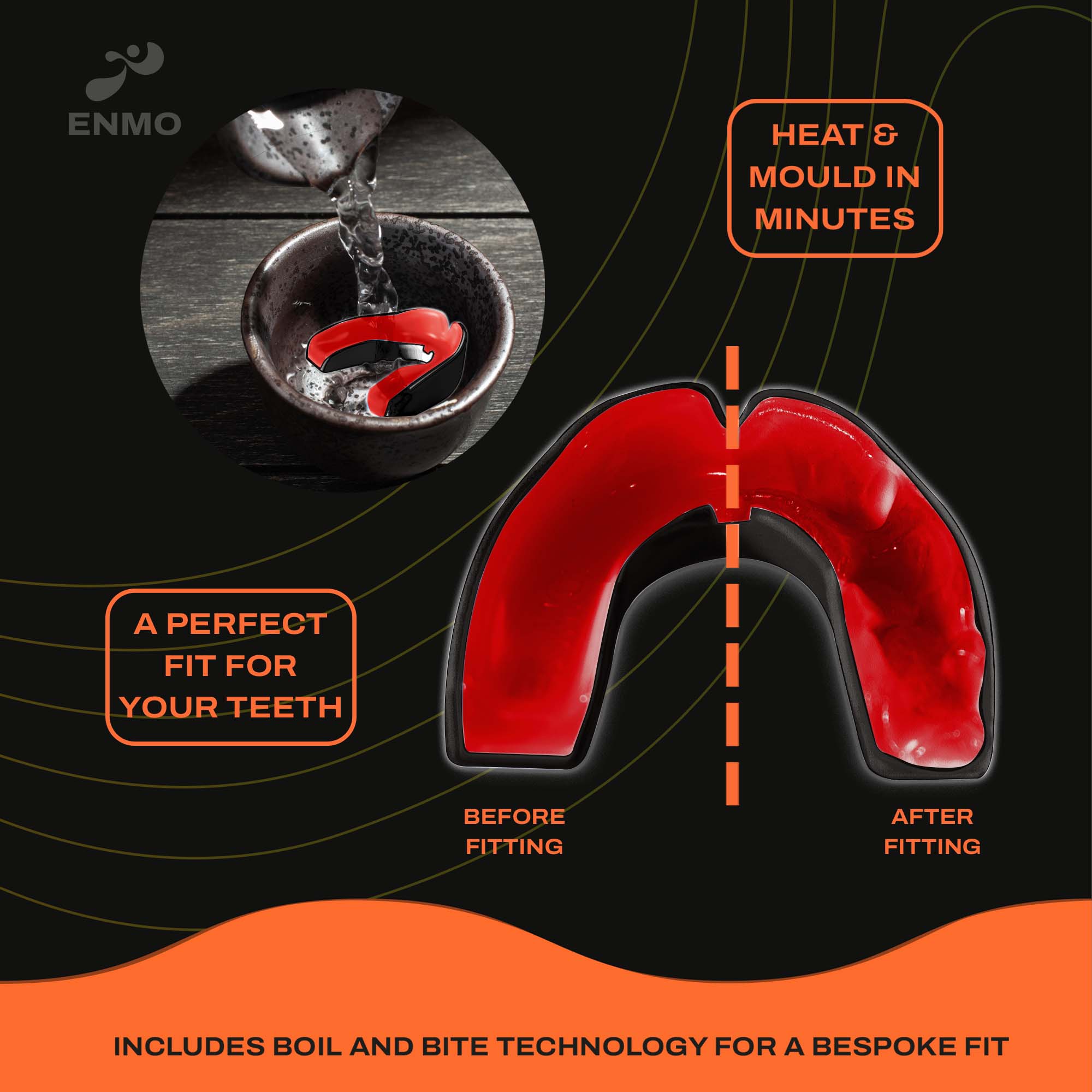 Enmo Maxilla Gel Mouthguard - Adult, Black/red With Boil & Bite Technology