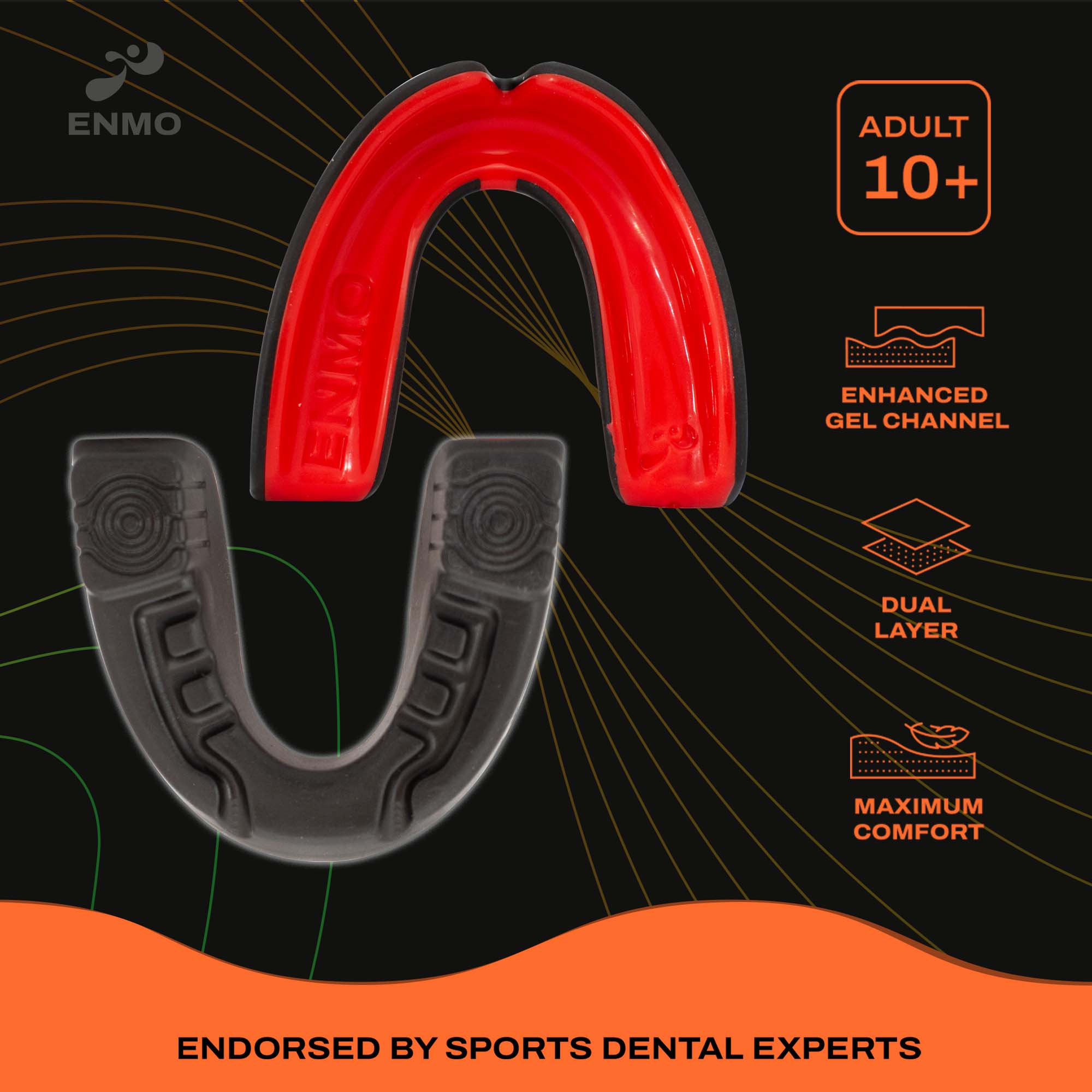 Enmo Maxilla Gel Mouthguard - Adult, Black/red Endorsed by Sport Dental Experts
