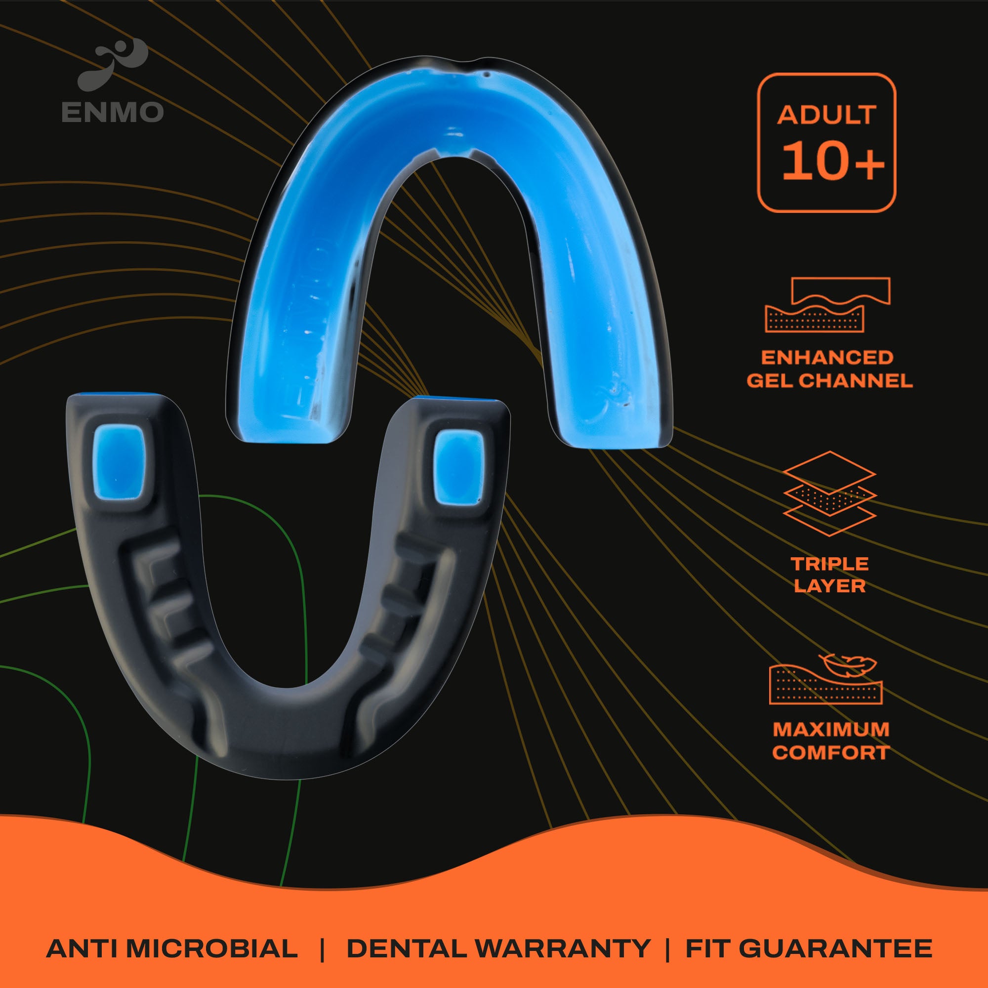 Enmo Maxilla Pro Mouthguard-Adult, Radio Black/Blue