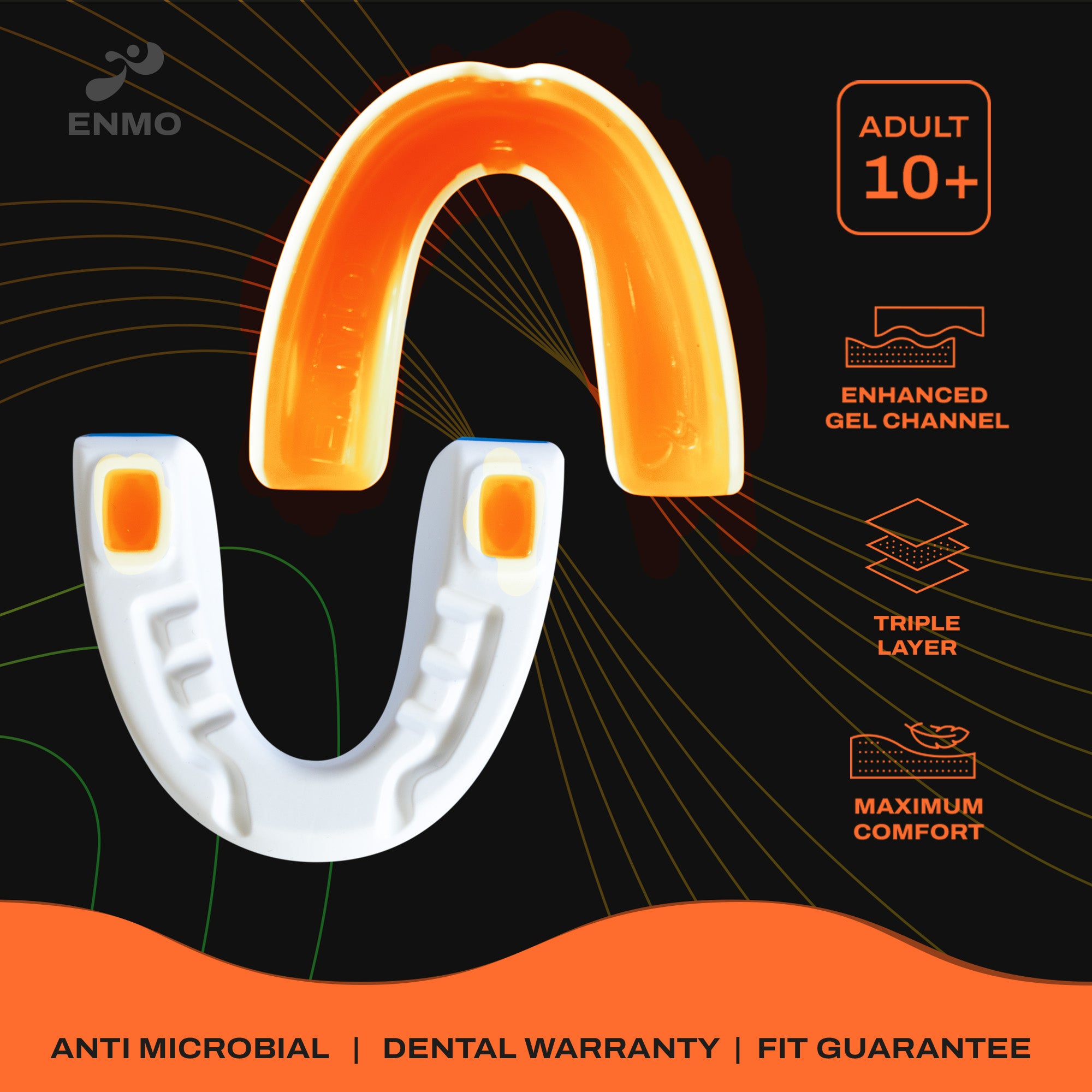 Enmo Maxilla Pro Mouthguard - Adult, Radio White/Orange