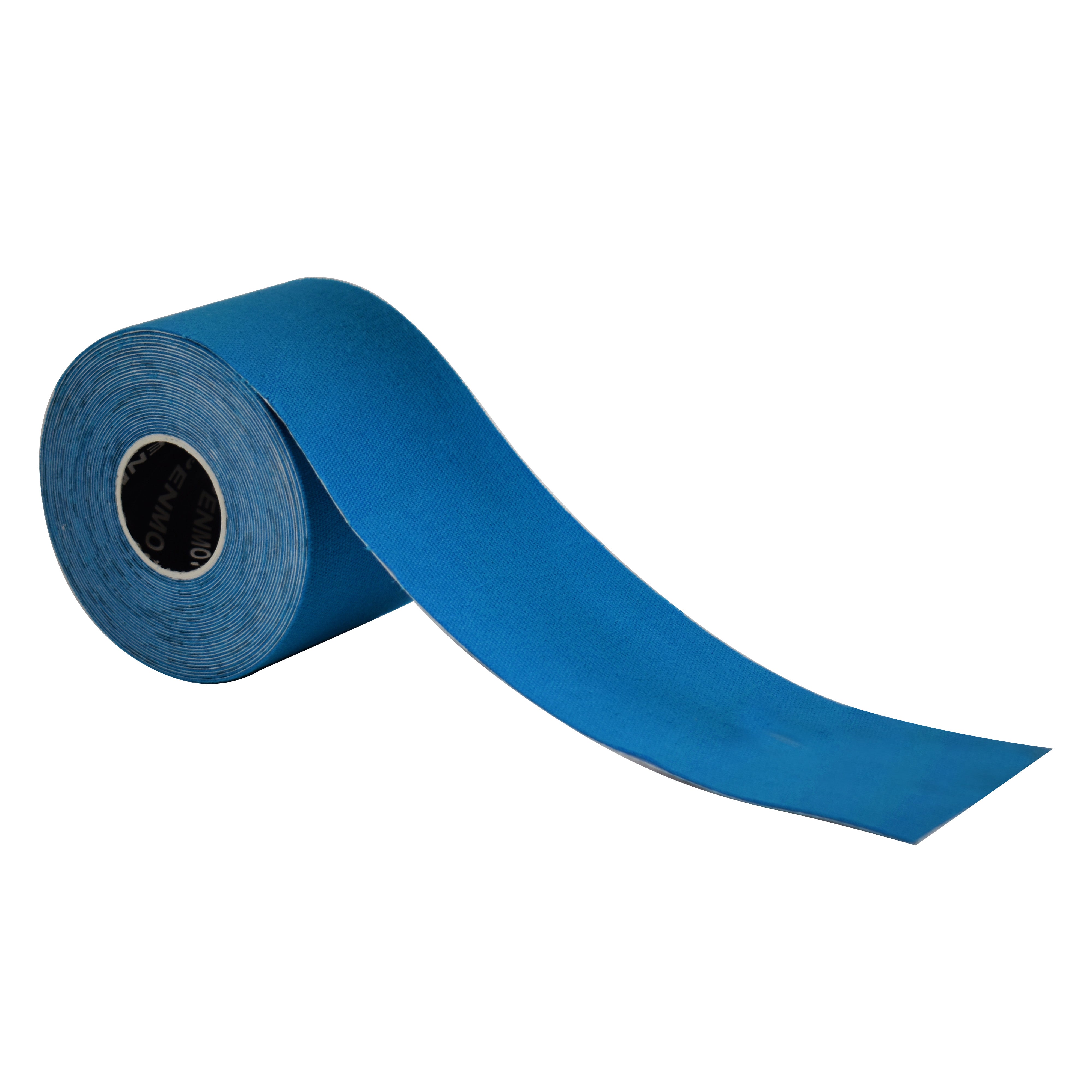 Roll of blue kinesiology tape on a white background